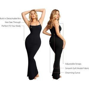 Black Slip Dress with Built in Bra Long Maxi